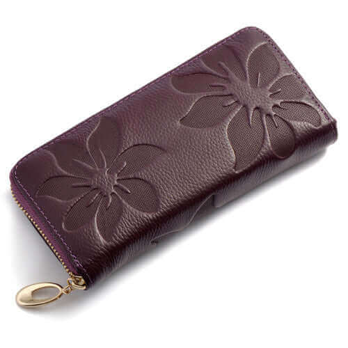 Elegant Embossed Leather Long Wallet