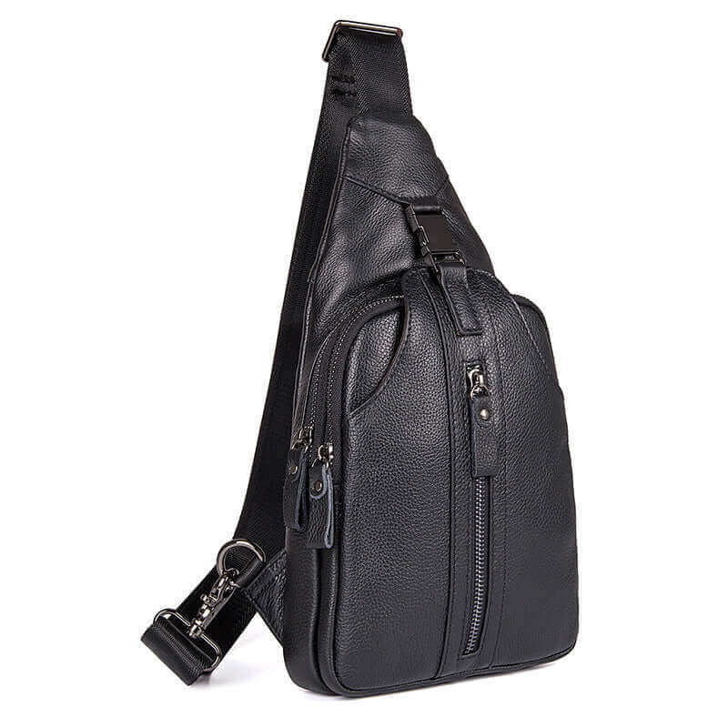 Stylish Black Leather Chest Bag | Sling Bag for Men