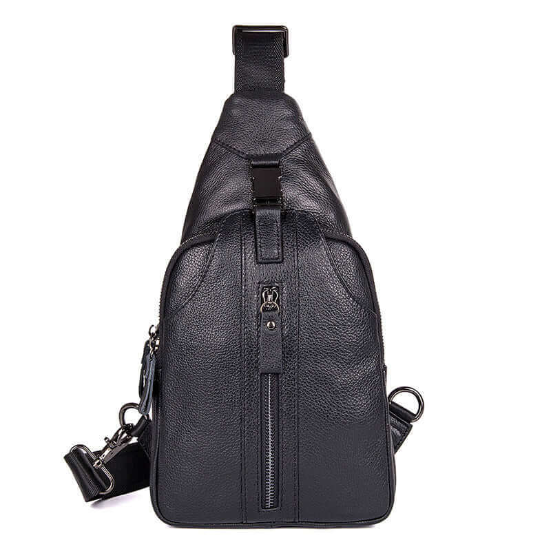 Stylish Black Leather Chest Bag | Sling Bag for Men