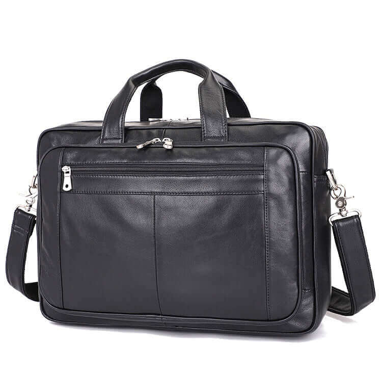 Large Capacity Black Leather Business Travel Laptop Bag Briefcase
