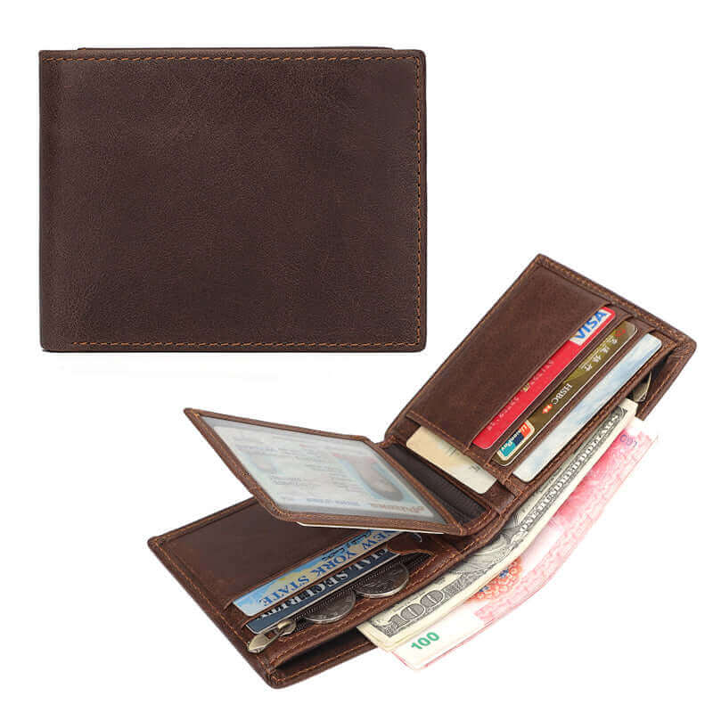 Men's Leather Bifold Wallet with Multiple Card Slots