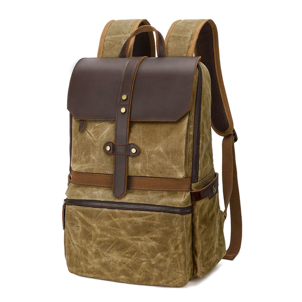 Vintage Leather and Canvas Laptop Backpack - Fits 15.6" Laptop
