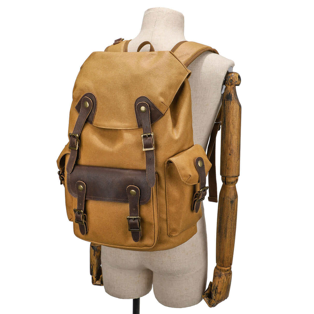 Vintage Motorcycle Style Canvas Backpack - Fits 16" Laptops