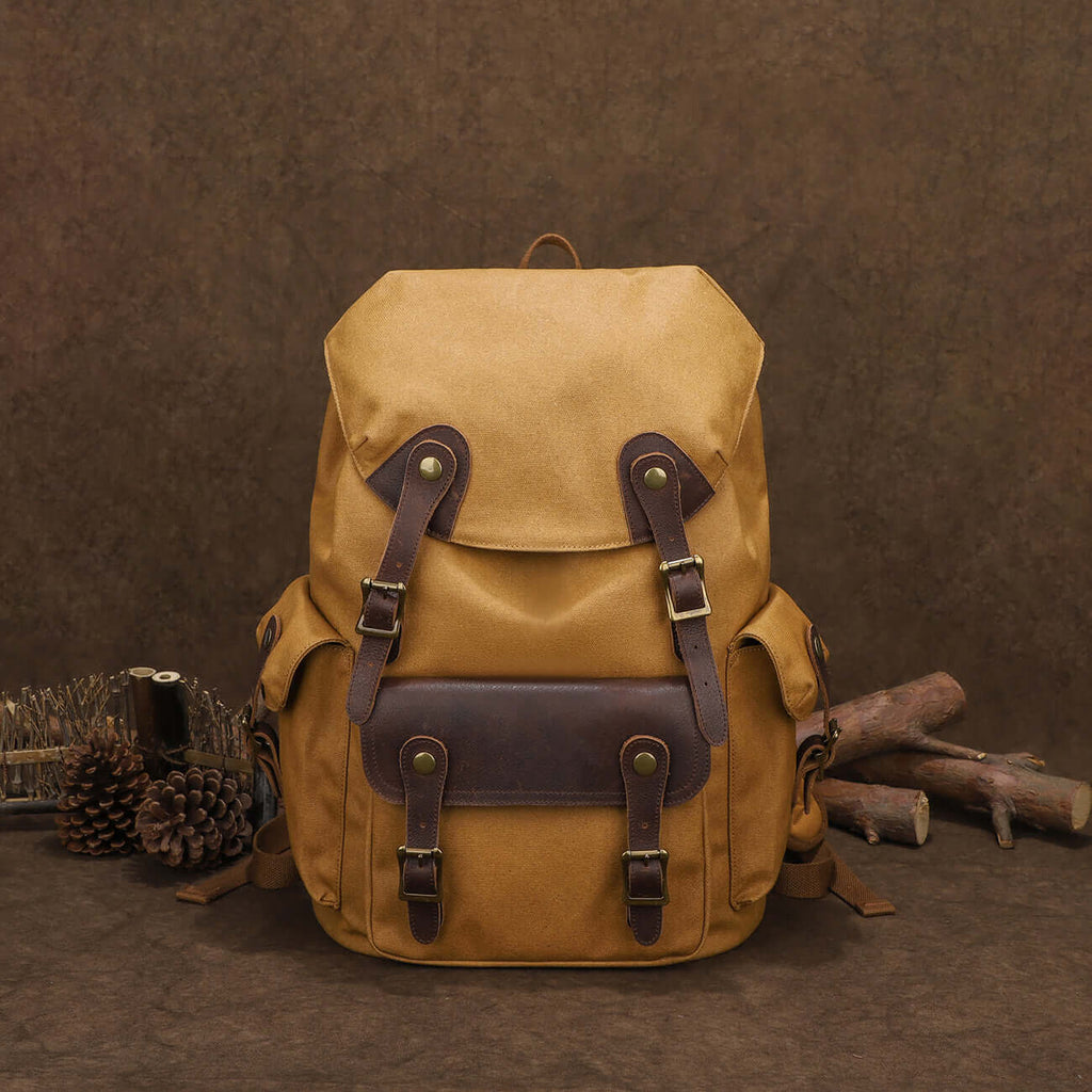 Vintage Motorcycle Style Canvas Backpack - Fits 16" Laptops