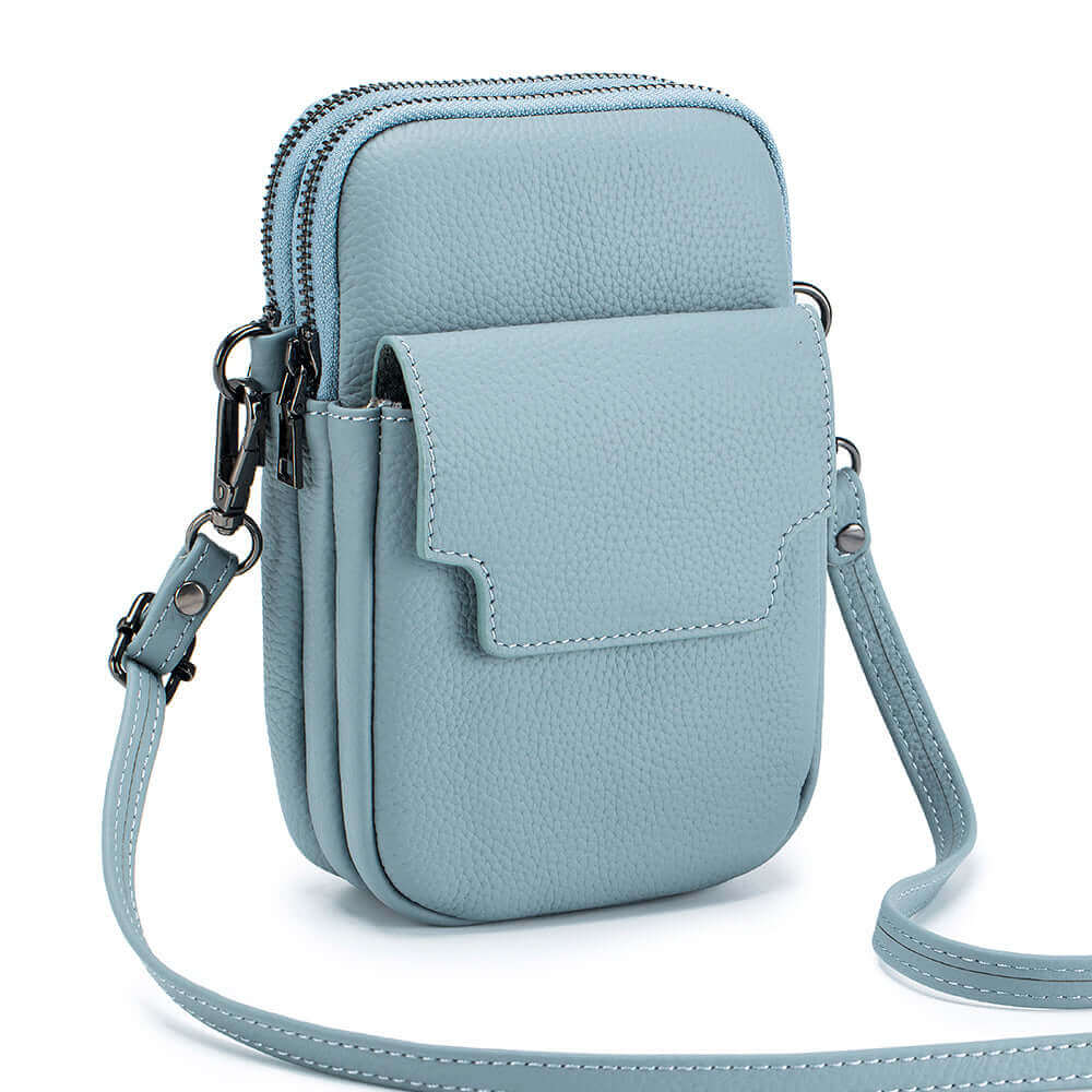 Leather Vertical Double Zipper Small Phone Crossbody Bag
