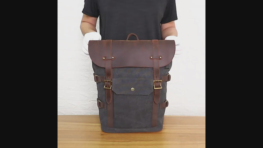 Vintage Leather Canvas Laptop Backpack for Men