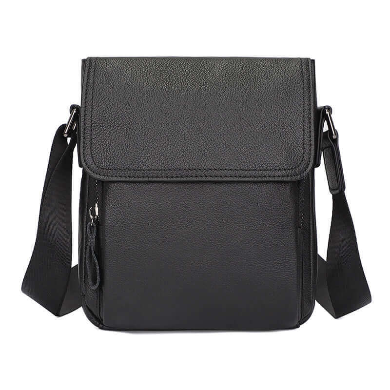 Classic Black Leather Small Crossbody Bag for Men