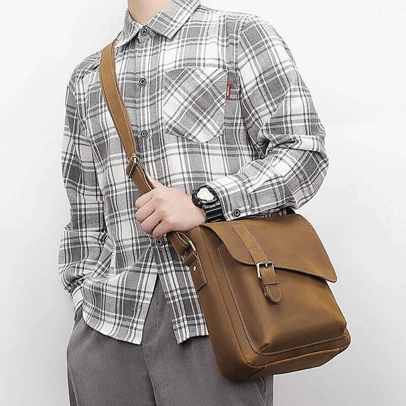 Men's Leather Messenger Shoulder Crossbody Bag