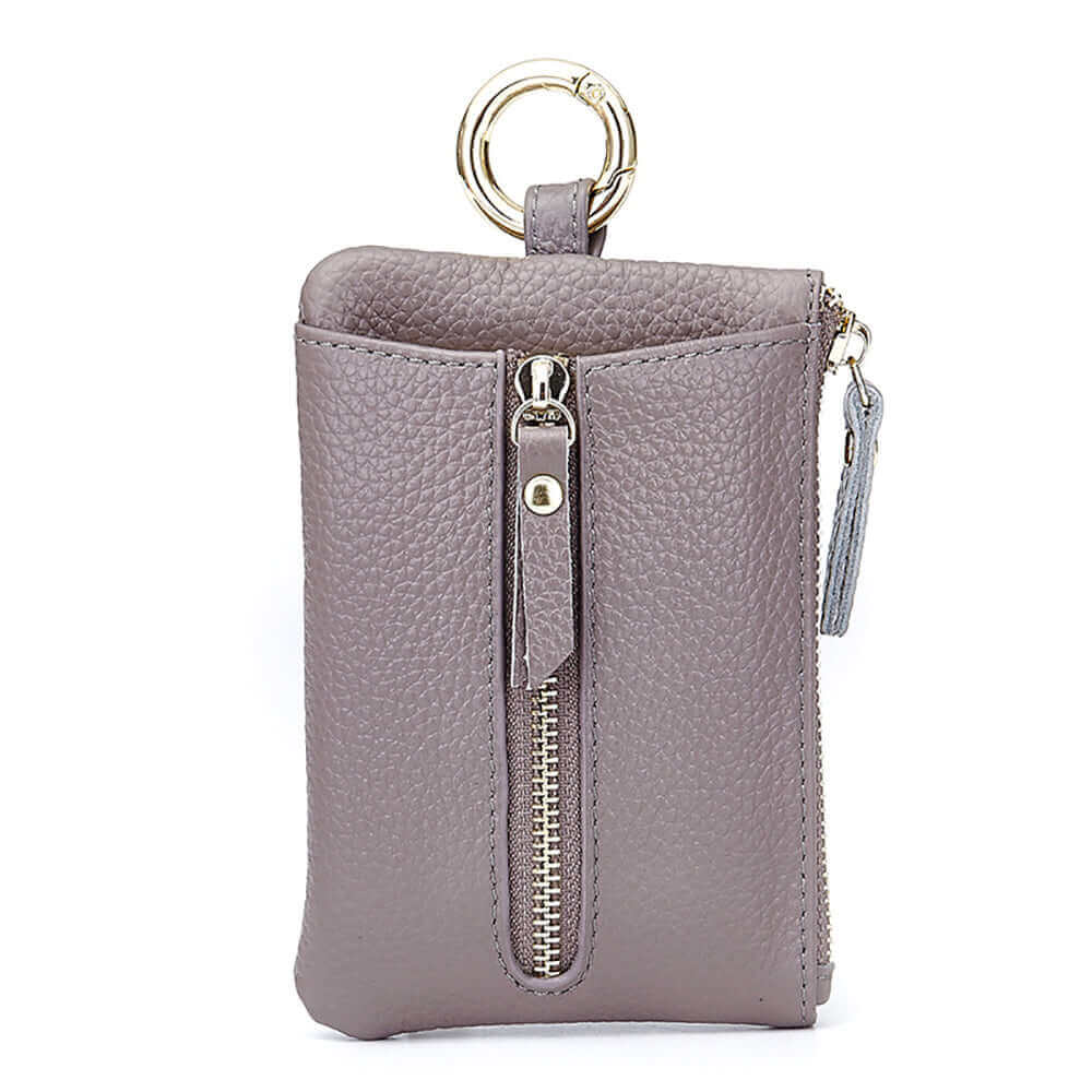 Women's Leather Zipper Key Holder for Keys and Cards