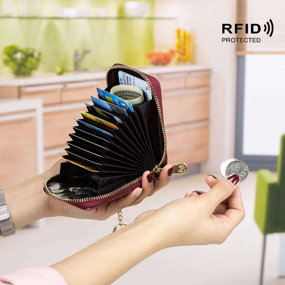 Women's Leather RFID Credit Card Holder Keychain