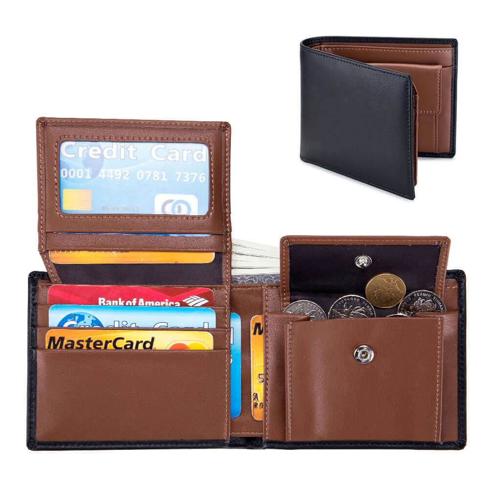Versatile Men's Genuine Leather RFID Folding Wallet