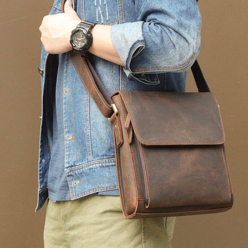Vintage Leather Shoulder Bag Crossbody Side Satchel NZ Men's