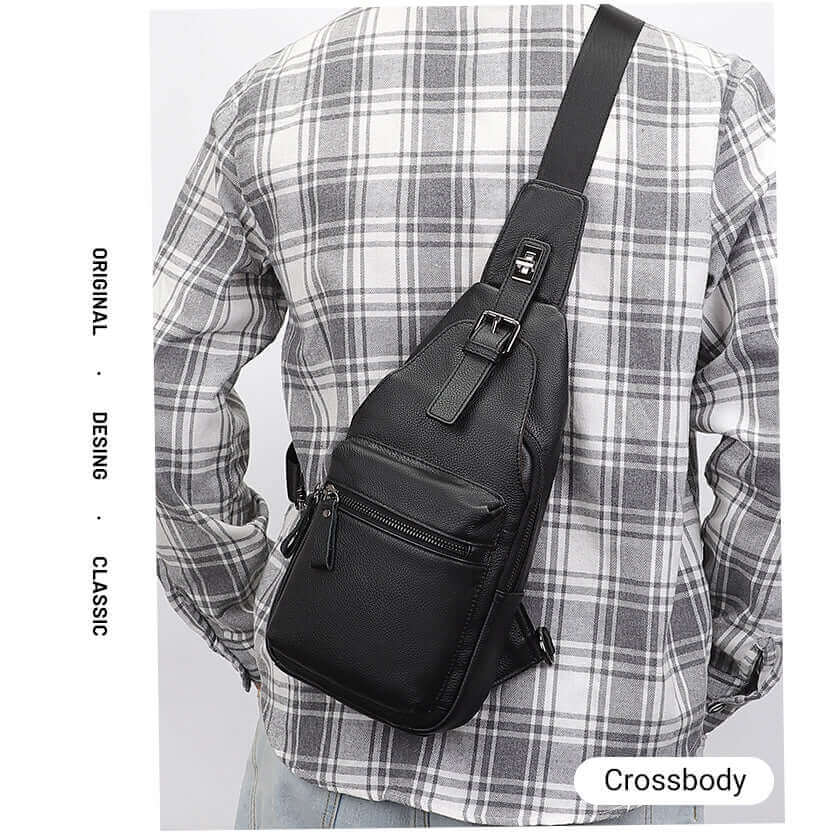Black Genuine Leather Chest Bag NZ | Sling Bag for Men