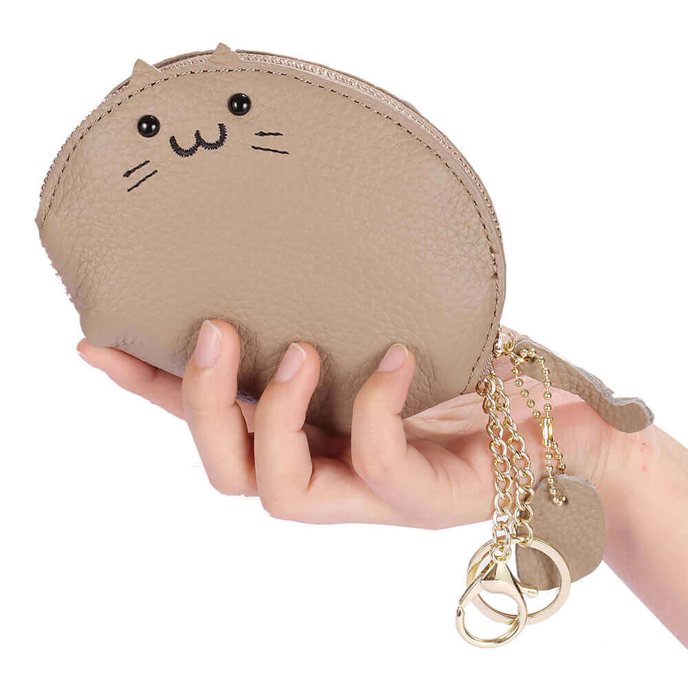 Small Cute Cat Leather Keychain Card Coin Purse
