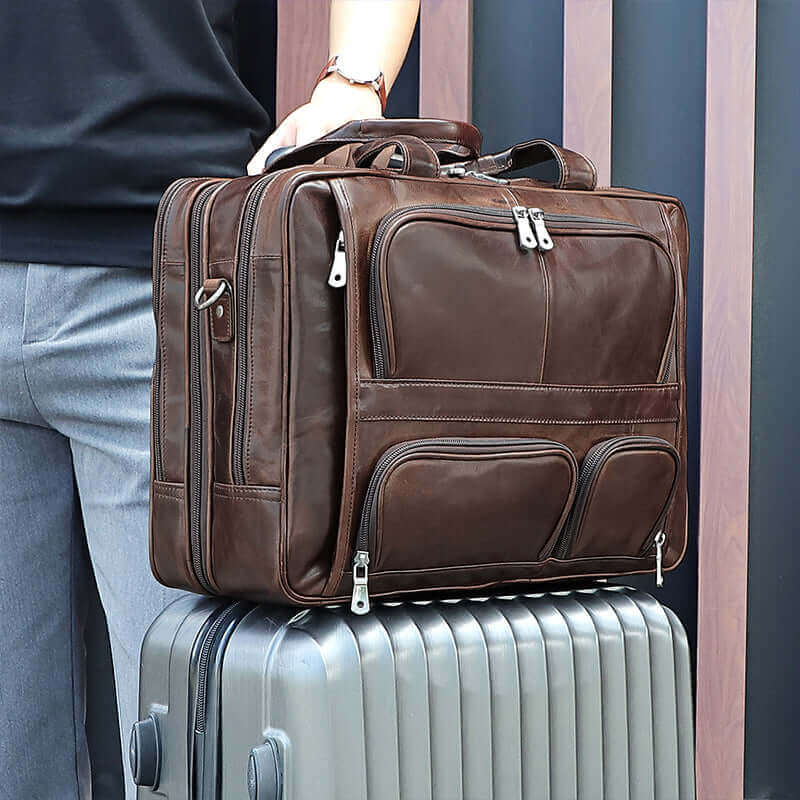 Men's Leather Briefcase 17 Inch Laptop Bag Business Overnight Travel NZ
