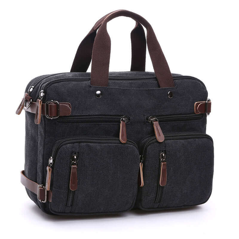Men's Canvas Laptop Bag: Briefcase, Backpack, Shoulder Bag in One