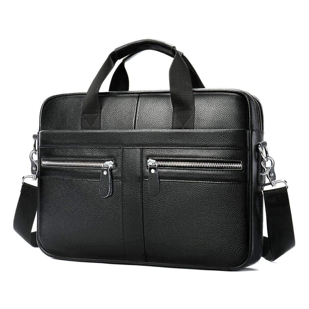 Black Leather 14 Inch Laptop Briefcase for Men
