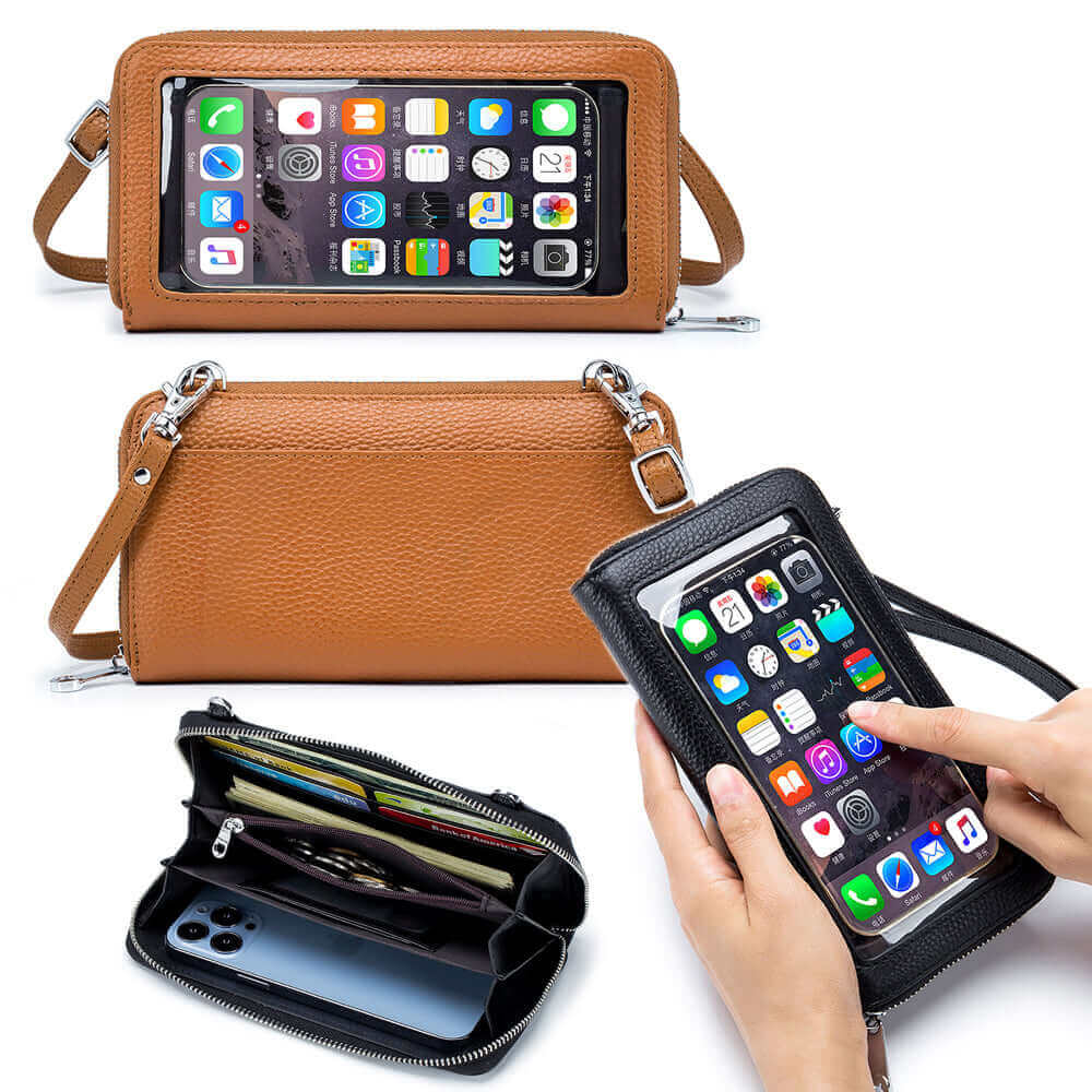Women's Leather Touch Screen Phone Crossbody Wallet