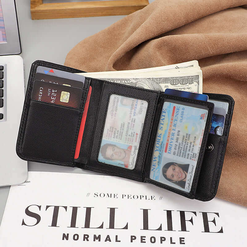Black Men's Leather RFID Wallet with Coin Pocket