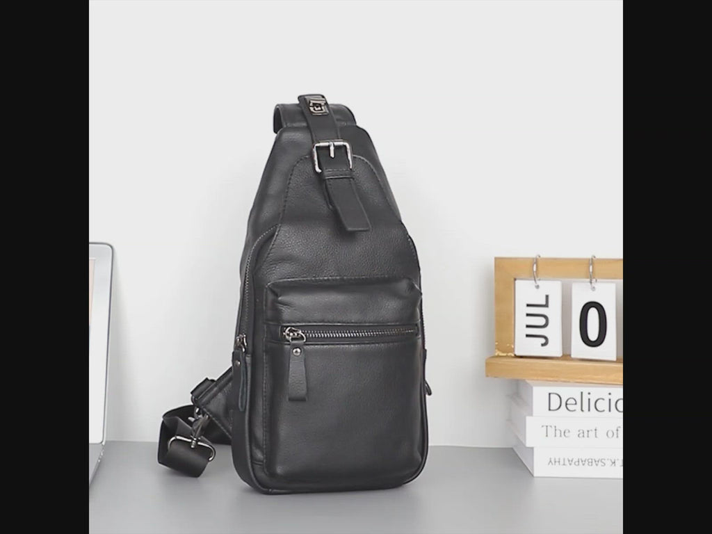 Black Genuine Leather Chest Bag NZ | Sling Bag for Men