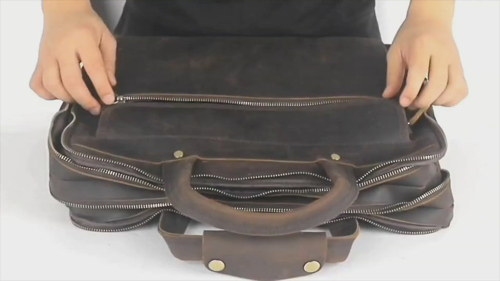 Vintage Crazy Horse Leather Work Travel Laptop Briefcase