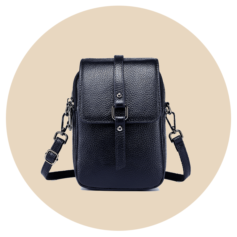 Black women’s leather crossbody bag – small handbag with adjustable strap, versatile shoulder or crossbody style