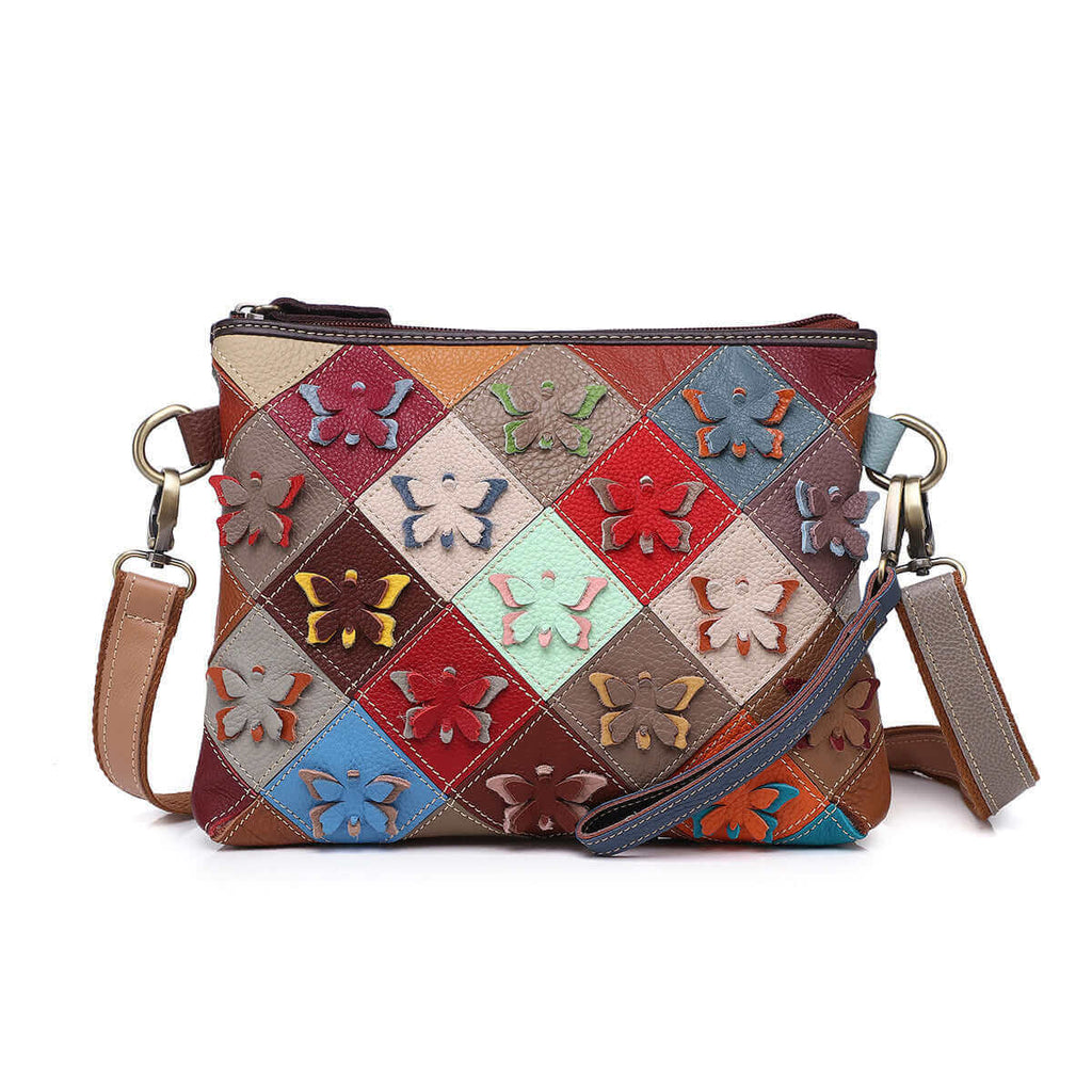 Colorful Butterfly Patchwork Leather Crossbody Bag for Women