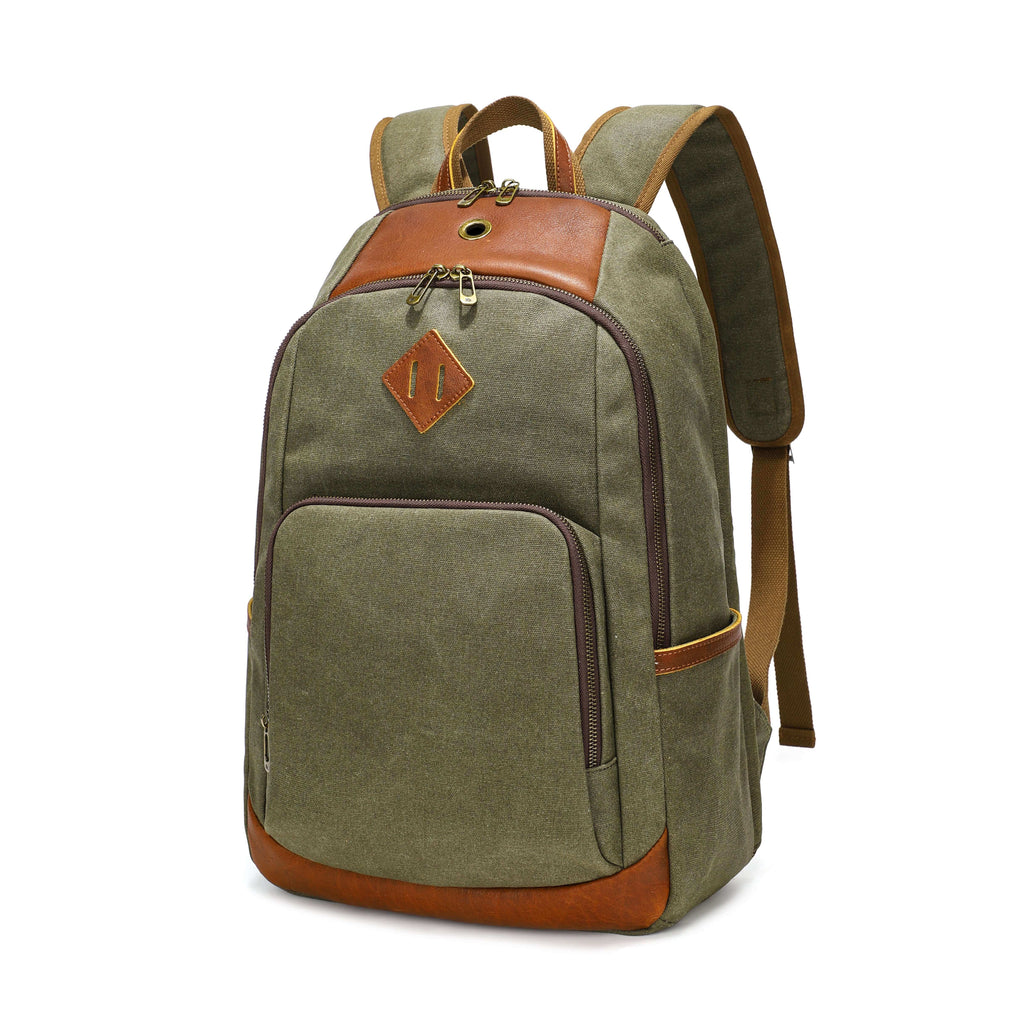 16-inch laptop backpack for men, crafted from premium canvas and leather.