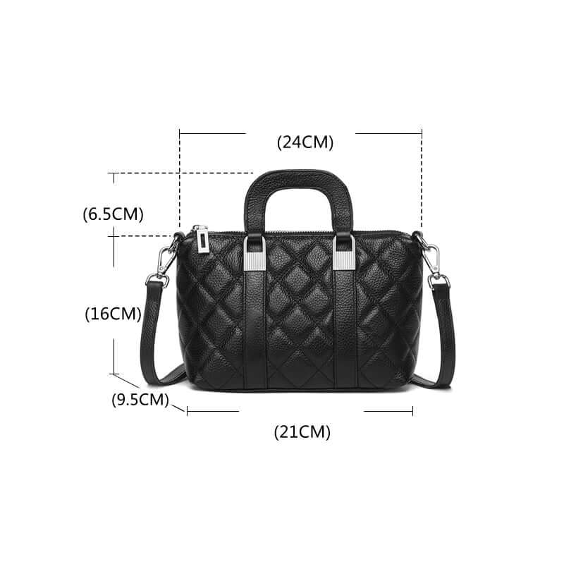 Size reference chart for mini quilted leather handbag