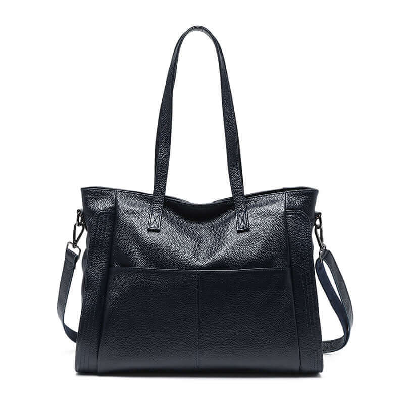 Elegant brown leather tote shoulder bag black