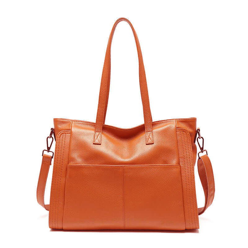 Elegant brown leather tote shoulder bag