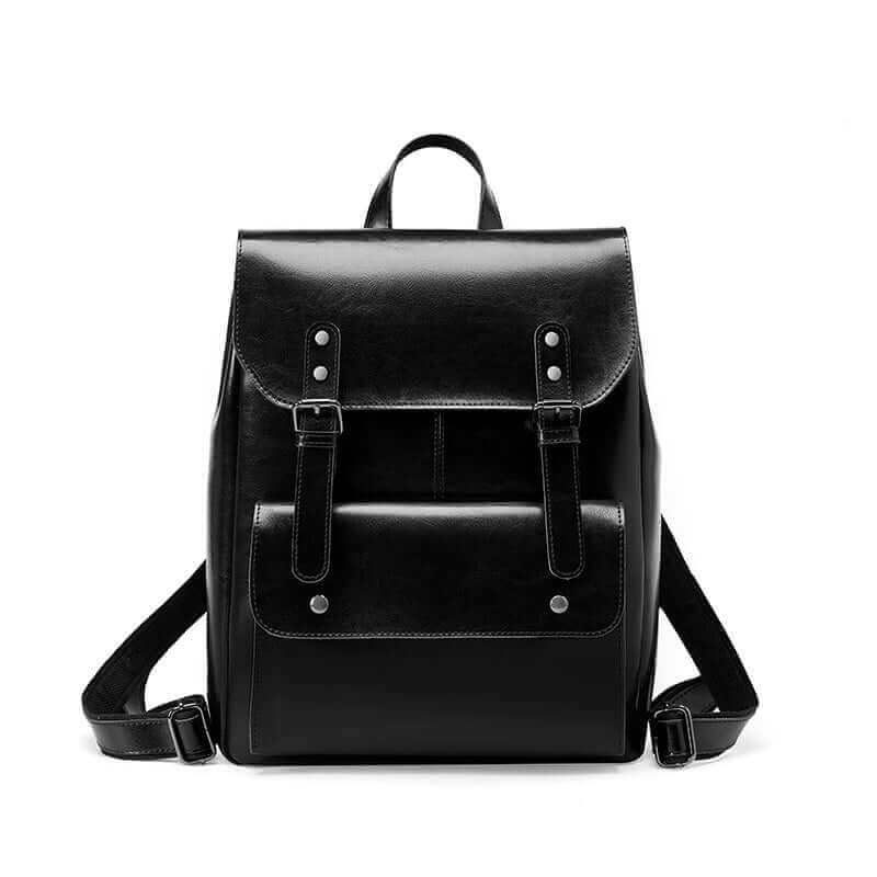 Vintage Leather Backpack for Women - black