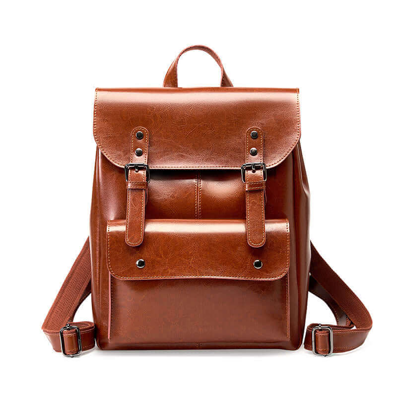 Vintage Leather Backpack for Women - Front View