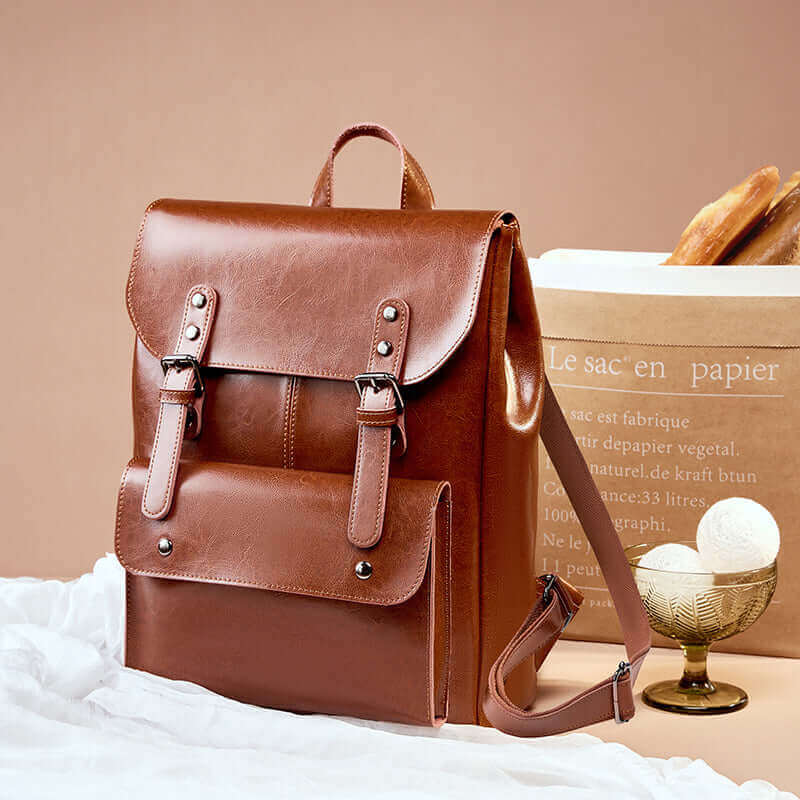 Vintage Leather Backpack for Women - brown