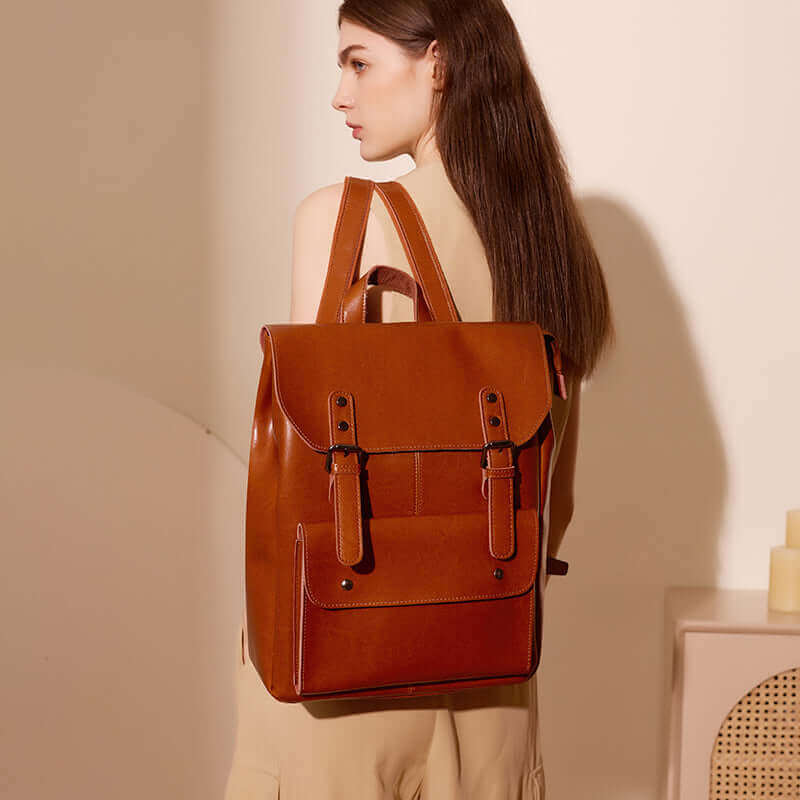 Vintage Leather Backpack for Women - brown