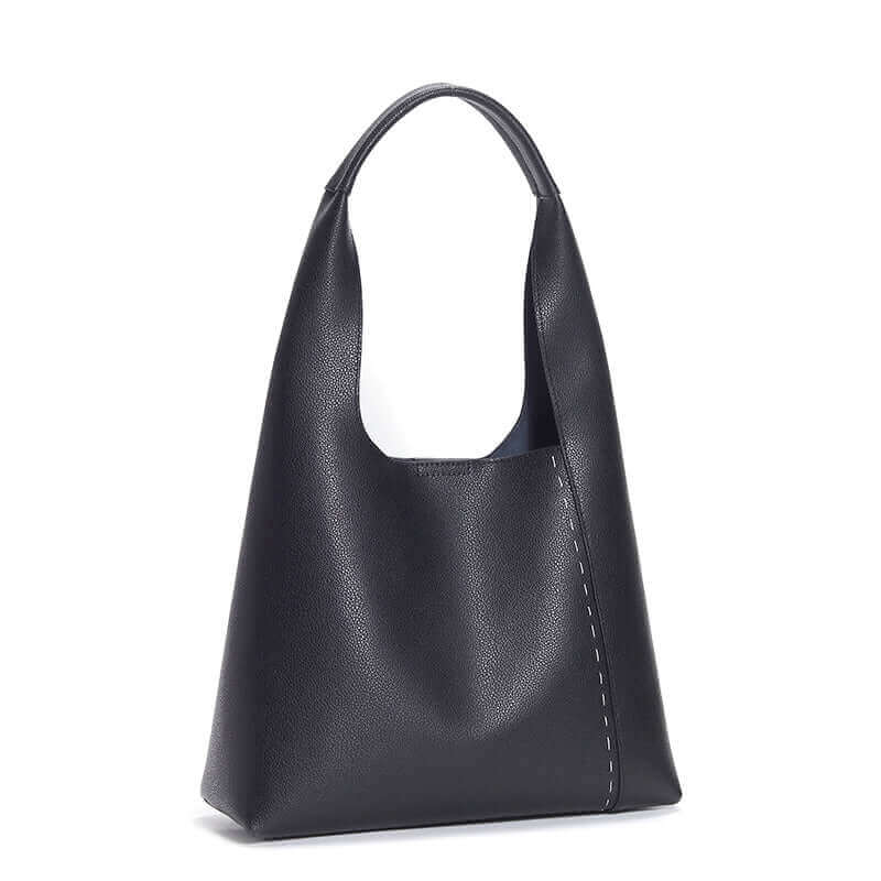 Elegant Black Leather Tote Handbag