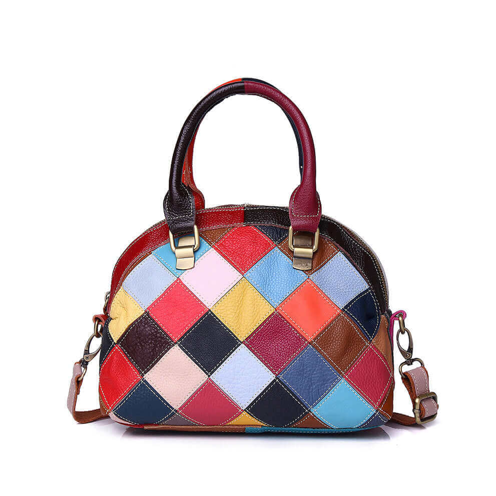 Genuine Leather Colorful Patchwork Handbag – Unique & Stylish Shell Bag
