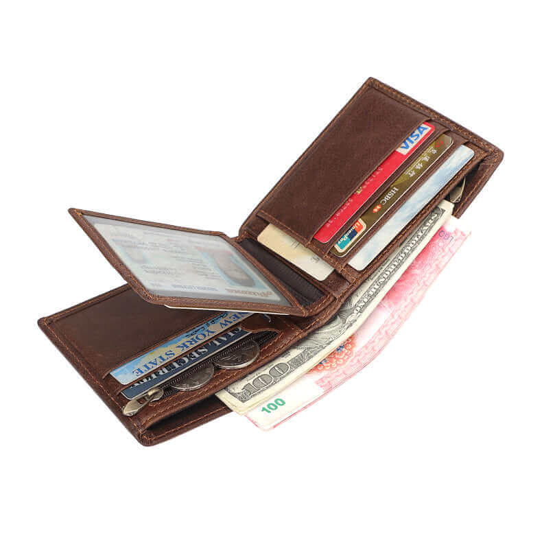 Men's Leather Bifold Wallet with Multiple Card Slots
