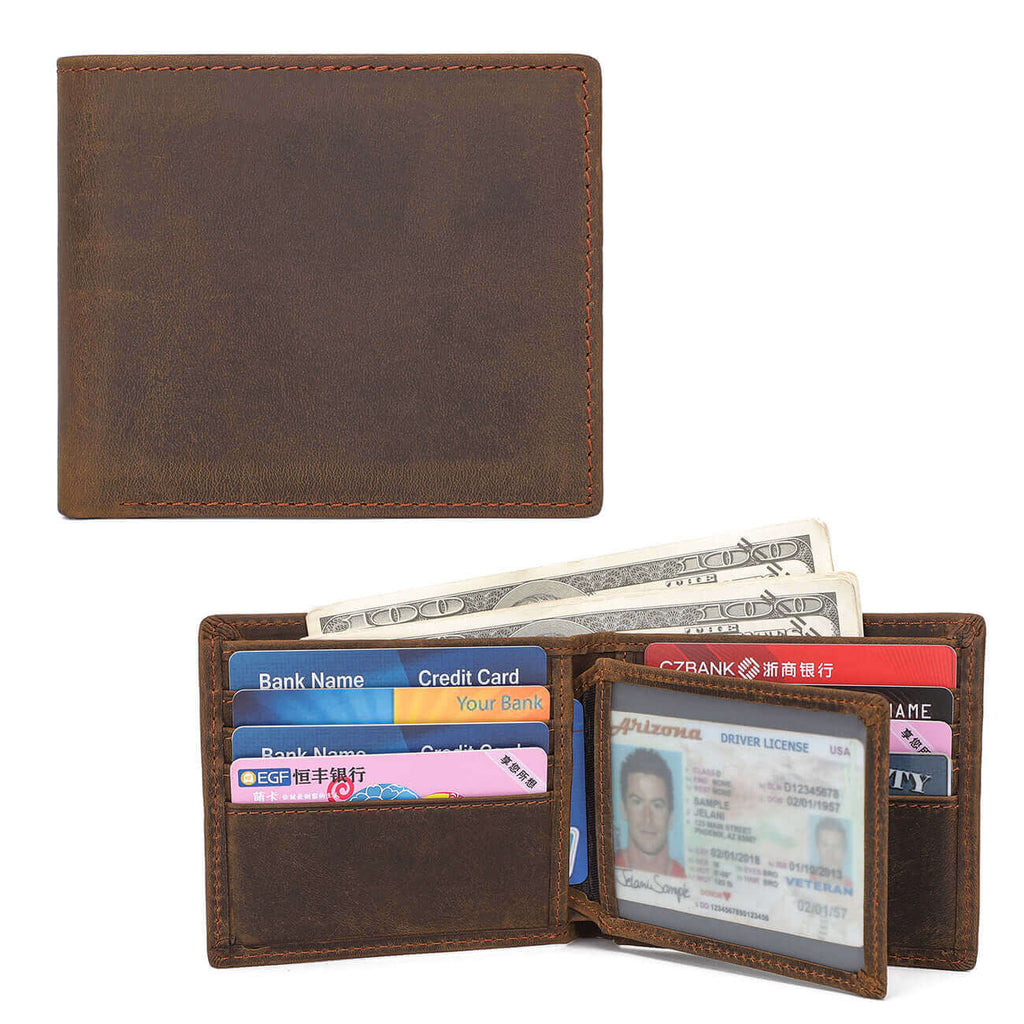 Crazy Horse Leather Bifold Wallet for Men