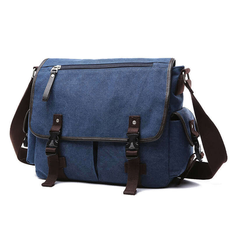 Men's Canvas Messenger Bag | Fits 14 Inch Laptop Satchel - Blue