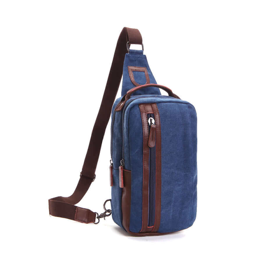 Men's canvas chest sling bag blue