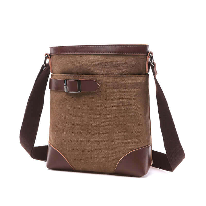 Men's canvas crossbody bag with leather trim
