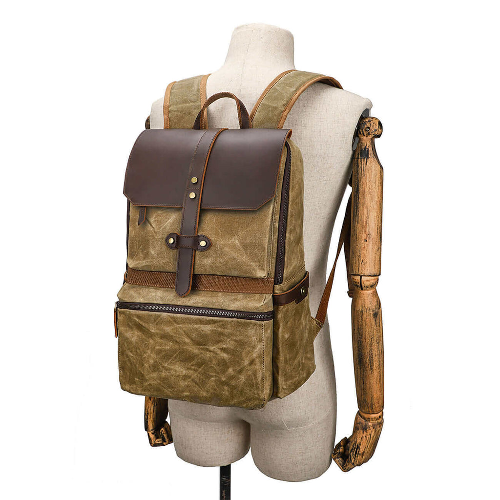 Vintage Leather and Canvas Laptop Backpack - Fits 15.6" Laptop