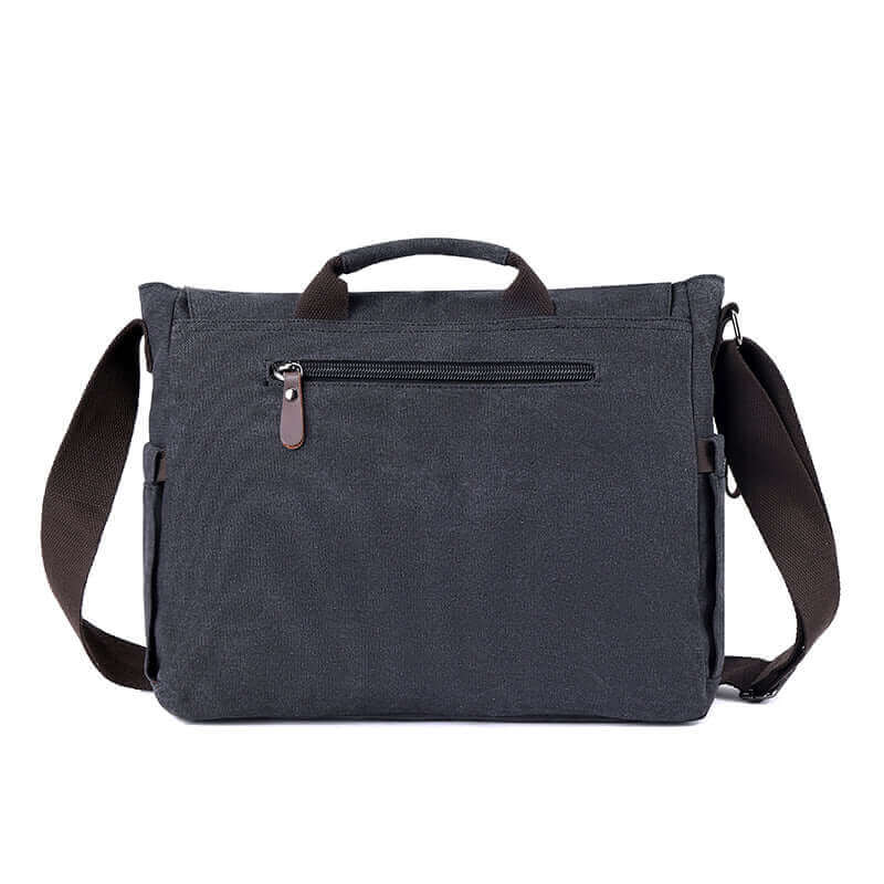 Back view of the canvas laptop messenger bag.
