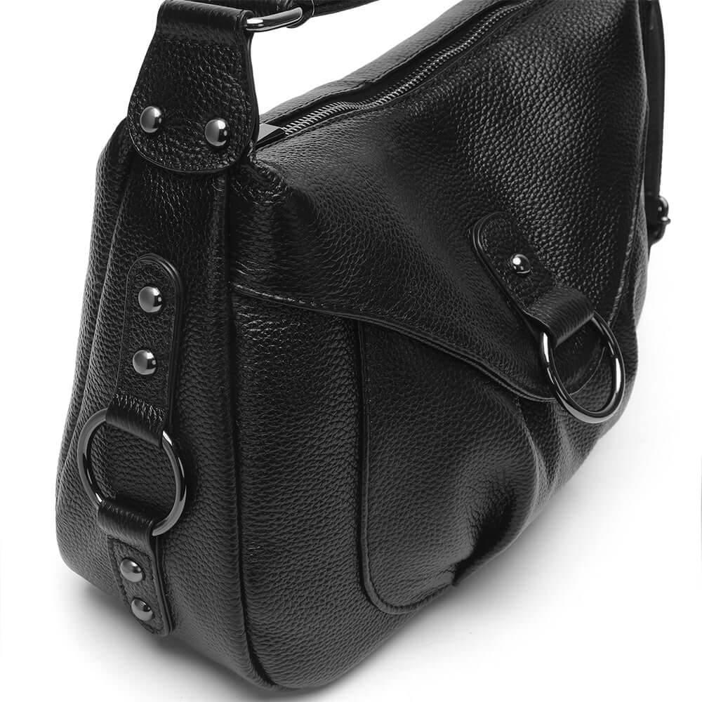 Leather black shoulder bag details