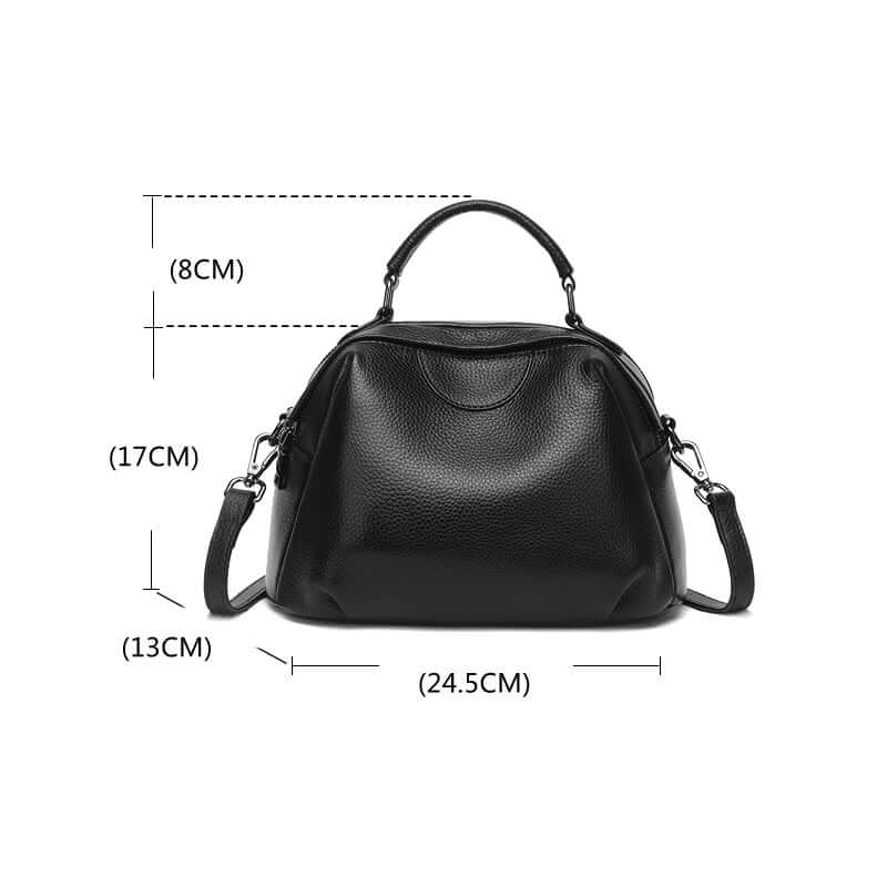 Black handbag with measurements
