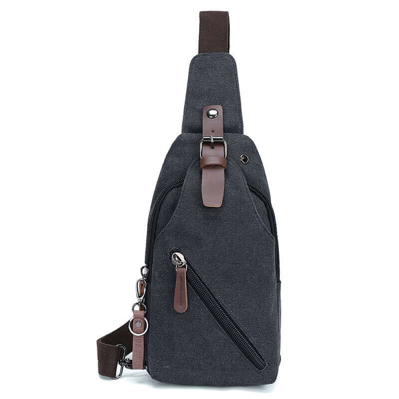 Black canvas crossbody sling bag, made from high-quality washed canvas and PU leather, perfect for both genders.