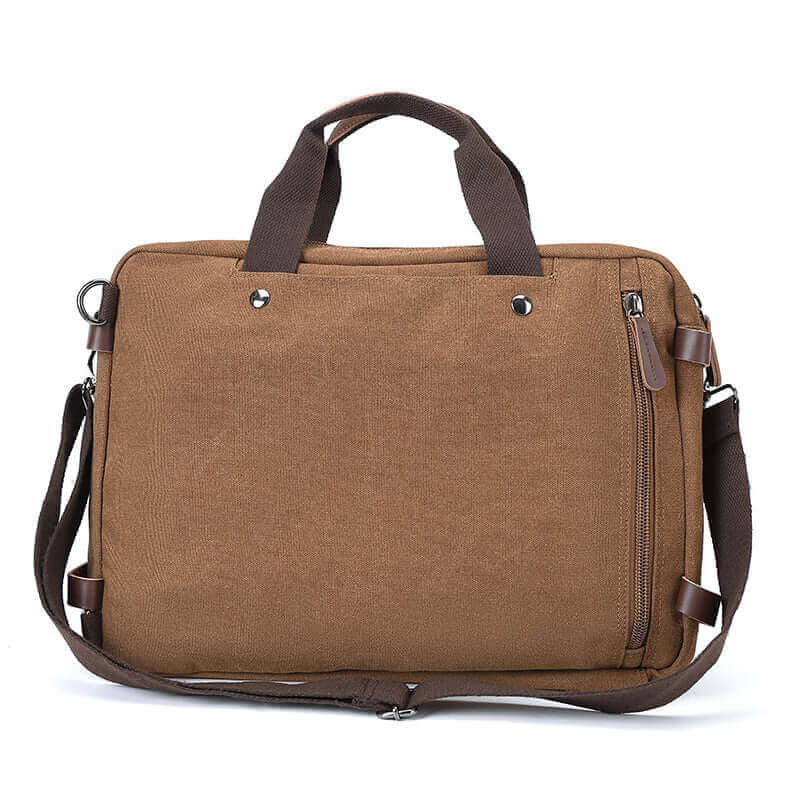 Back view of canvas handbag