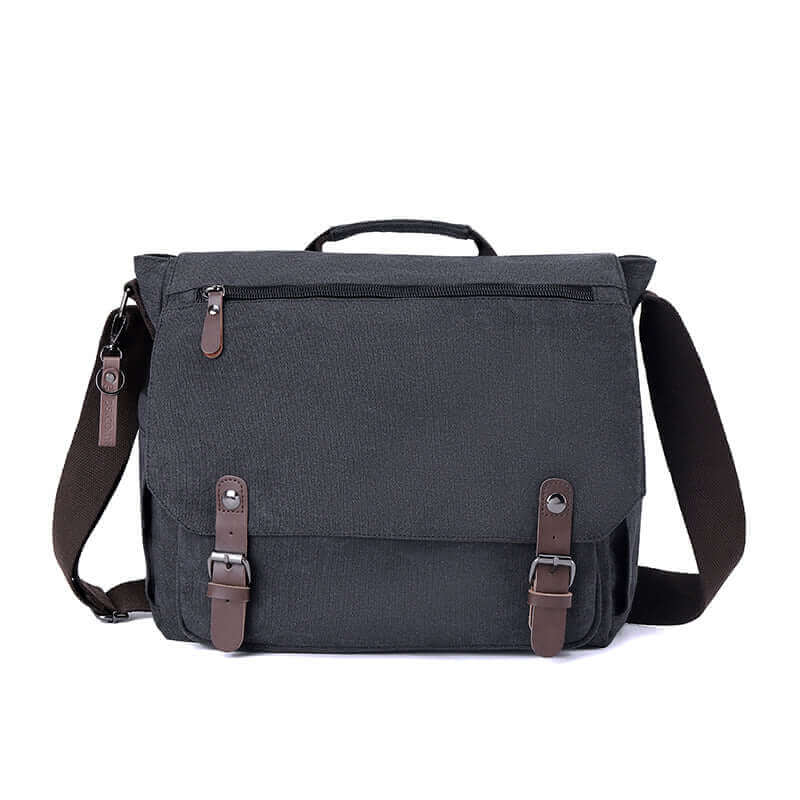 Classic canvas messenger bag with 15-inch laptop compartment, perfect for men