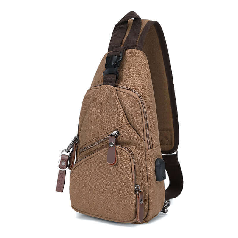 Canvas Crossbody Sling Bag with USB Charging Port